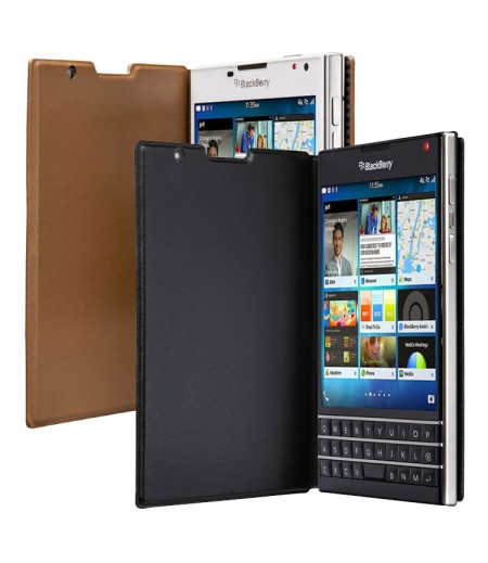 BLACKBERRY PASSPORT LEATHER FLIP CASE BLACK