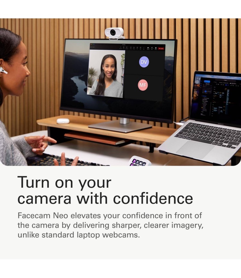 Elgato Facecam Neo Webcam, CMOS Sensor 1/2.9", Elgato AF Lens (auto focus) Optics, 26 mm (Full-Frame Equivalent) Focal Length, f/2.0 Aperture, 77° FoV, USB Type C Connection, White | 10WAE9901