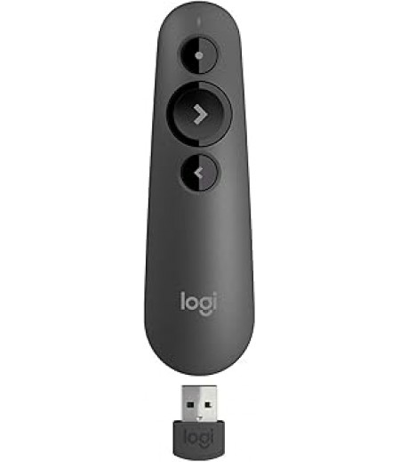 Logitech R500s Laser Presentation Remote Clicker with Dual Connectivity Bluetooth or USB for Powerpoint, Keynote, Google Slides, Wireless Presenter - Black (Class 1 Laser)