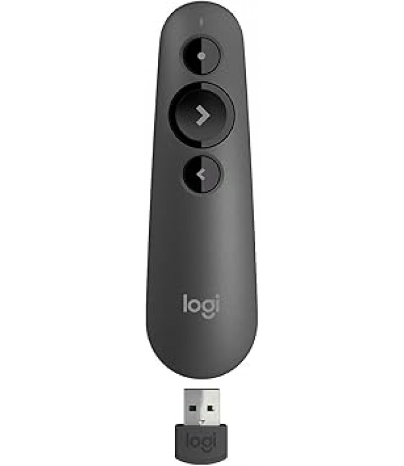 Logitech R500s Laser Presentation Remote Clicker with Dual Connectivity Bluetooth or USB for Powerpoint, Keynote, Google Slides, Wireless Presenter - Black (Class 1 Laser)