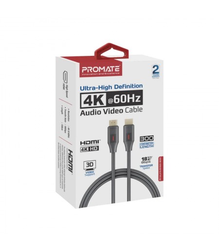 Promate Ultra-High Definition 4K@60Hz HDMI® Audio Video Cable | ProLink4K60-300