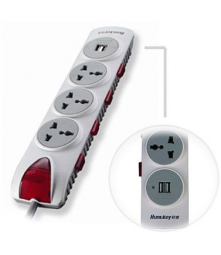 Huntkey 3M Cable, 3 Sockets, 2 USB Port, 2 Pin EU Plug