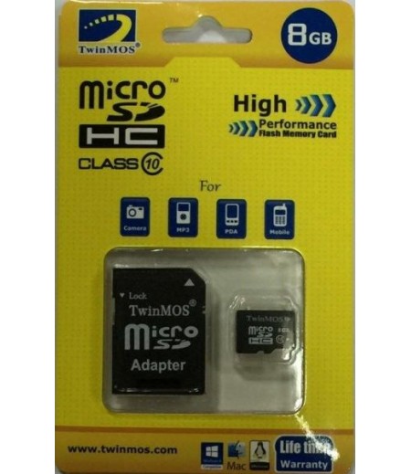 TWIN MOS 8 GB CLASS 10 MICRO SDHC CARD WITH ADAPTER, BLACK