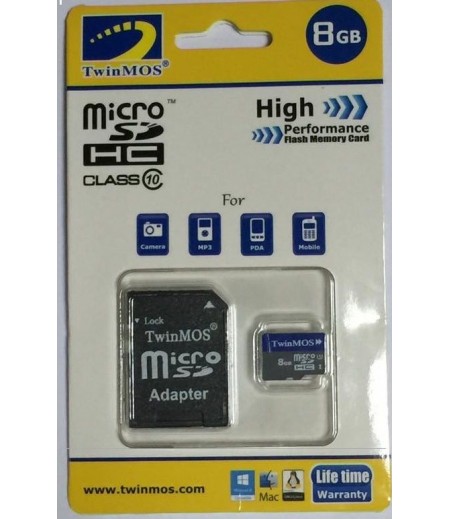 TWIN MOS 8 GB CLASS 10 MICRO SDHC CARD WITH ADAPTER 