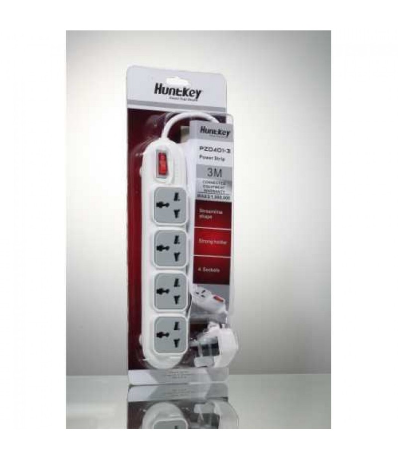 Huntkey Power Strip- 3M Cable, 3 Sockets, 2 USB Ports , 2500W, 10A - 3Pin UK