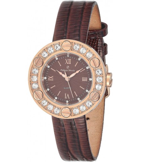 Philippe Moraly Womens Brown Dial Leather Band Watch - LS1156ROO