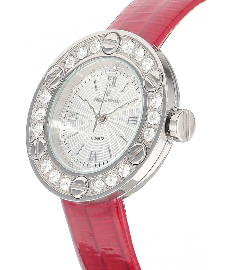 Philippe Moraly Womens White Dial Leather Band Watch - LS1156WWR