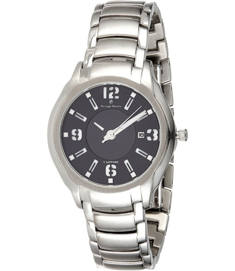 Philippe Moraly Womens Black Dial Stainless Steel Band Watch - M1322WB