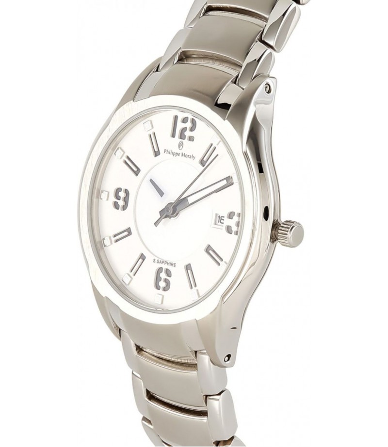 Philippe Moraly Womens White Dial Stainless Steel Band Watch - M1322WW