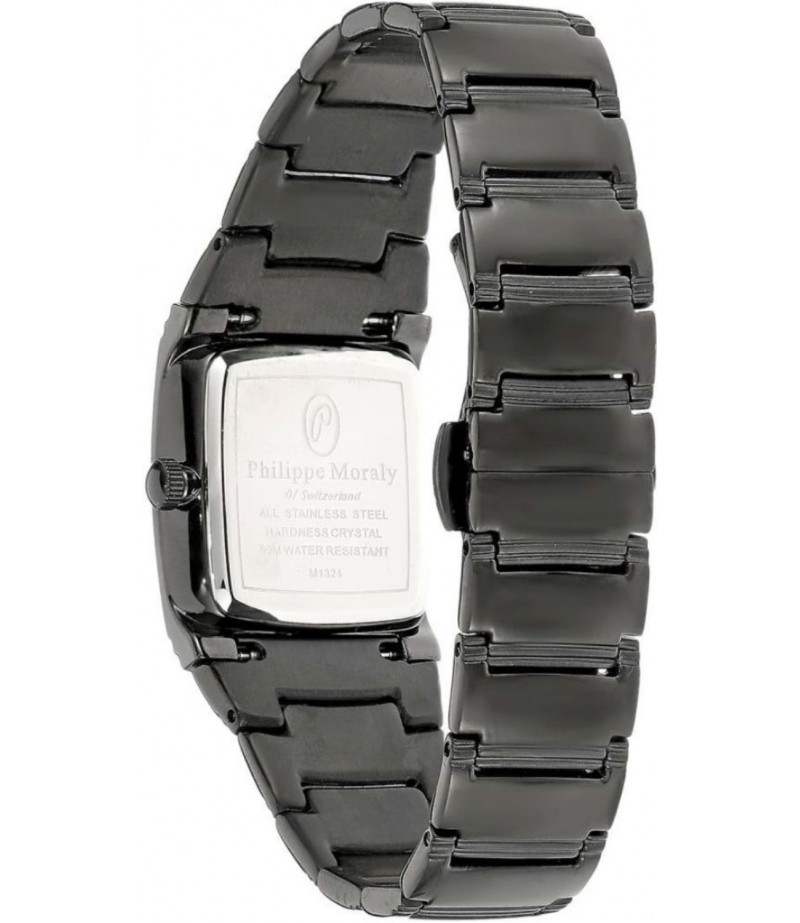 Philippe Moraly Womens Black Dial Stainless Steel Band Watch - M1324BB