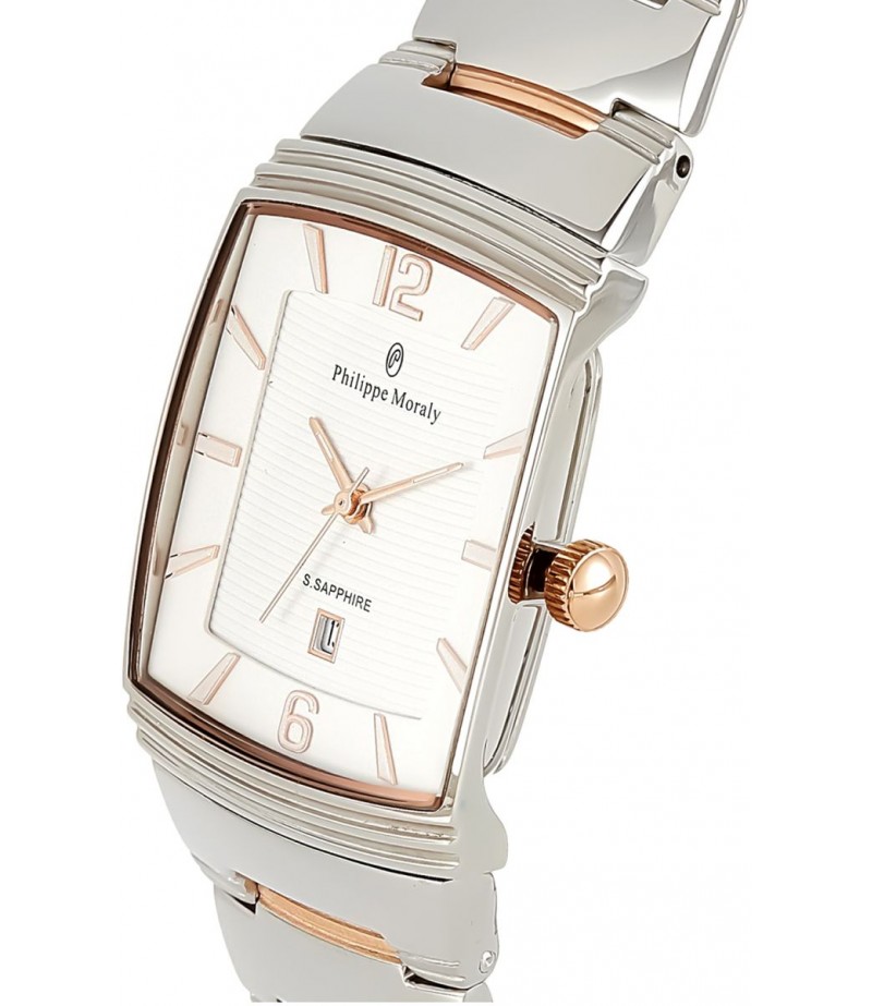 Philippe Moraly Womens White Dial Stainless Steel Band Watch - M1324CRW