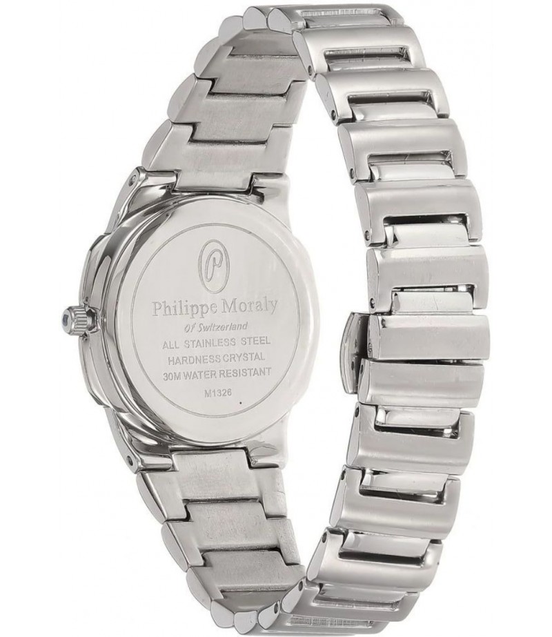 Philippe Moraly Womens Black Dial Stainless Steel Band Watch - M1326WB