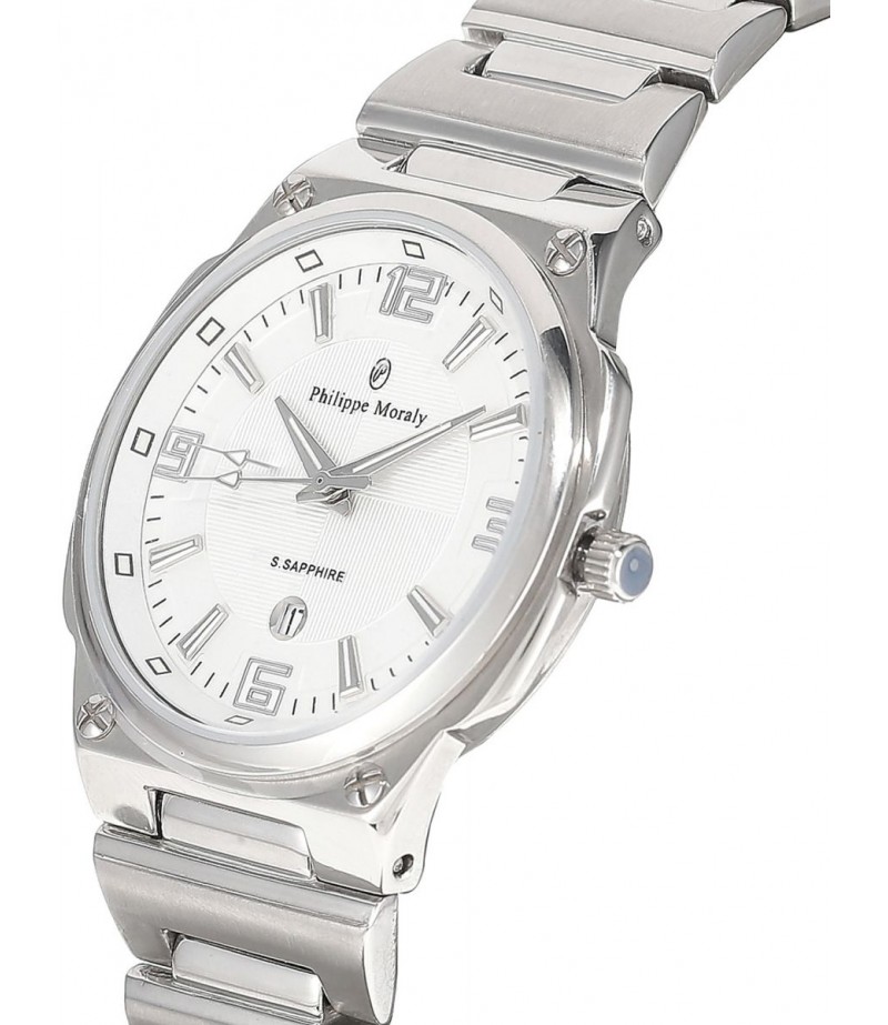 Philippe Moraly Womens White Dial Stainless Steel Band Watch - M1326WW