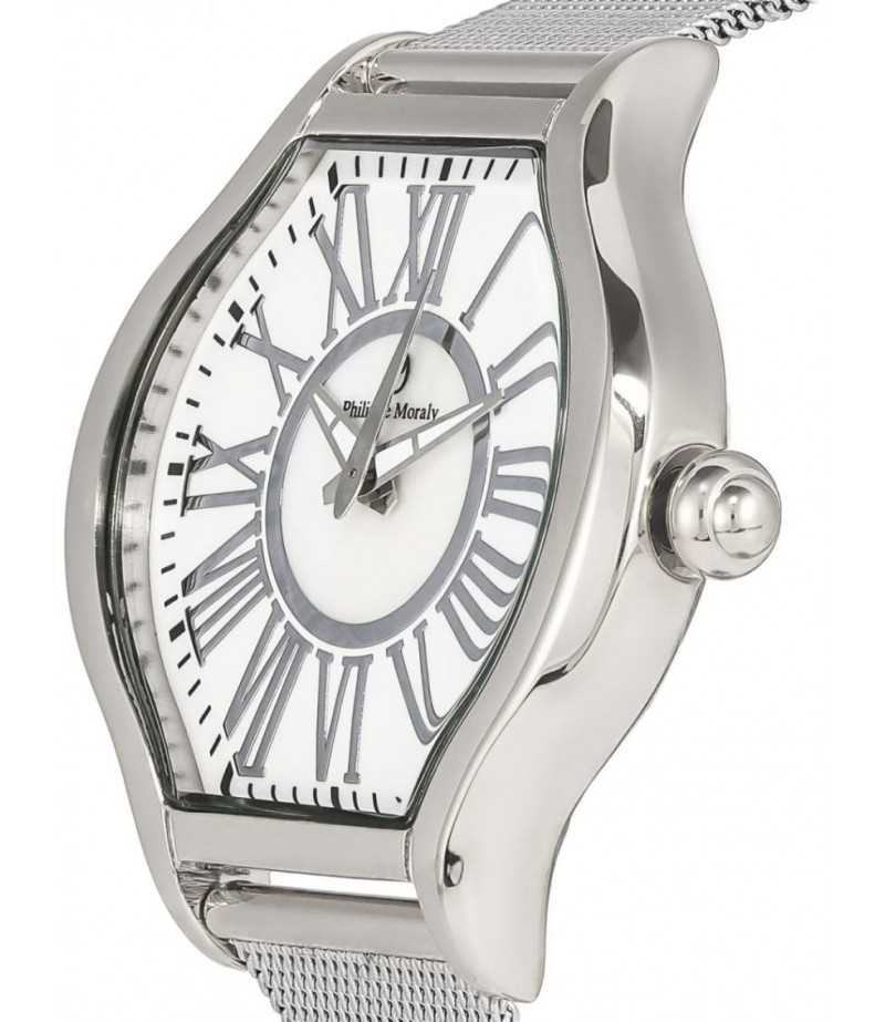 Philippe Moraly Womens White Dial Stainless Steel Band Watch - M1612WW