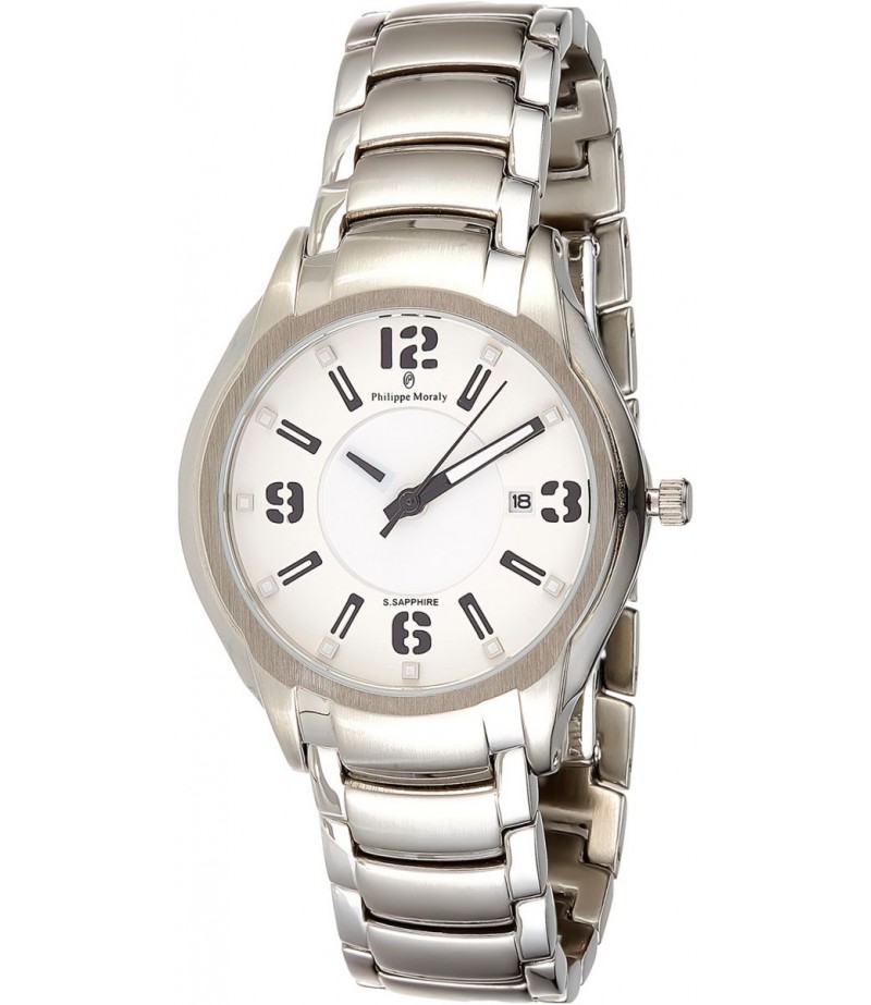 Philippe Moraly Womens White Dial Stainless Steel Band Watch - M1322WW