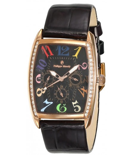 Philippe Moraly Womens Black Dial Leather Band Watch - LS1032RBB