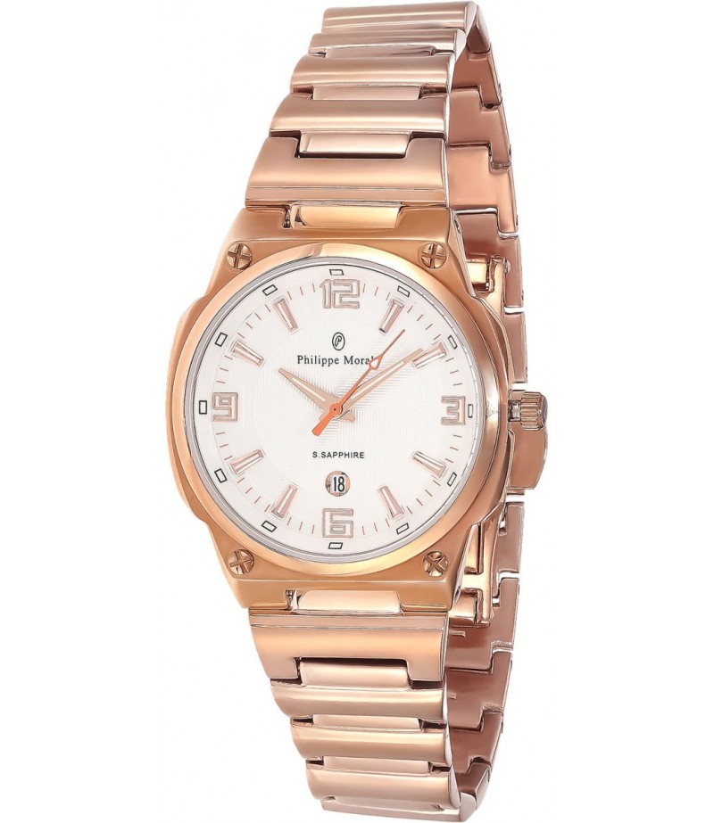 Philippe Moraly Womens White Dial Stainless Steel Band Watch - M1326RW