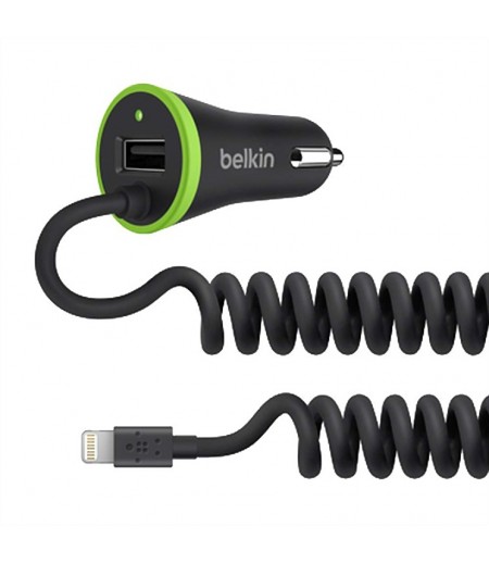 Belkin Ultra-Fast 3.4 AMP USB Car charger + coiled Lightning cable 