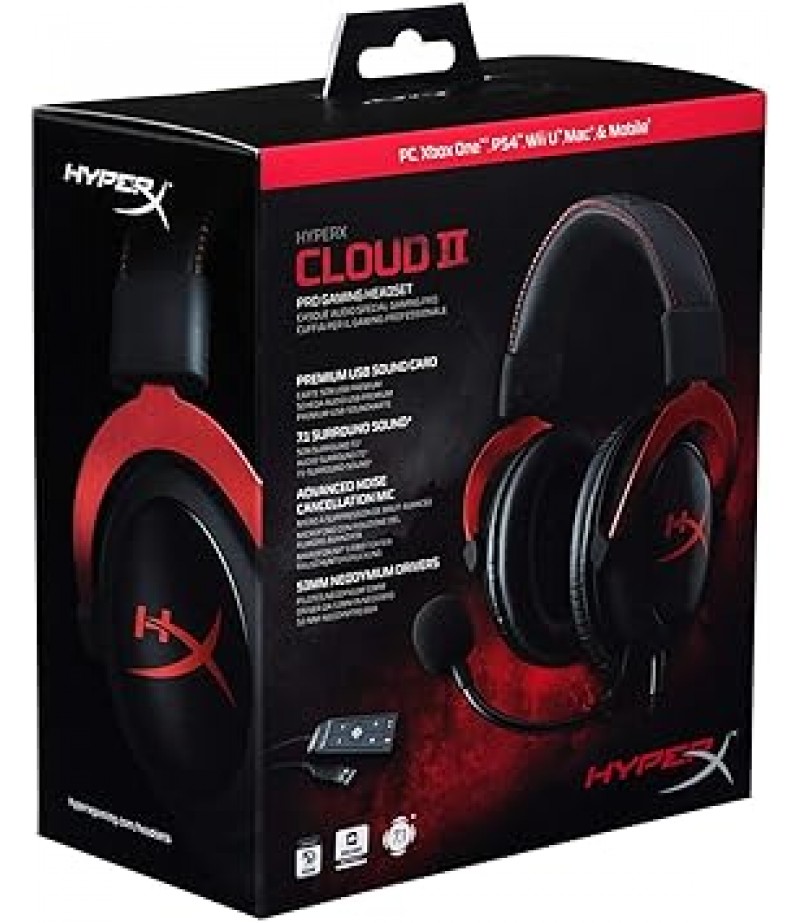 HyperX Cloud II Gaming Headset for PC & PS4 & Xbox One, Nintendo Switch, Red, Wired