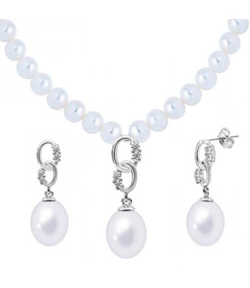 Joyalukkas Silver Pearl Necklace Set QPSL1S