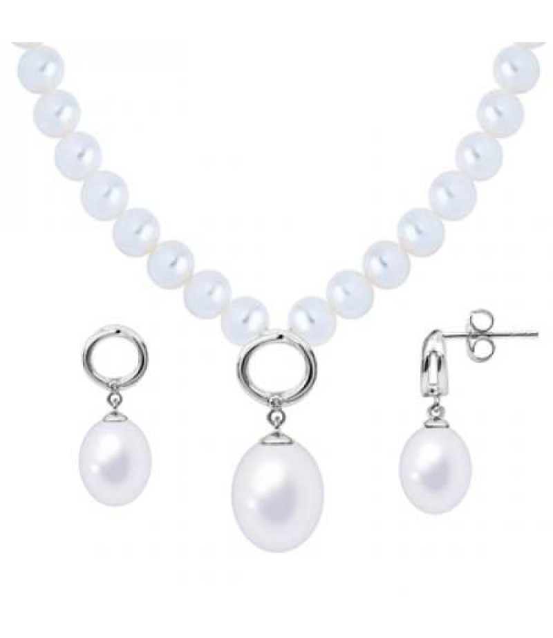 Joyalukkas Silver Pearl Necklace Set QPSLP7S