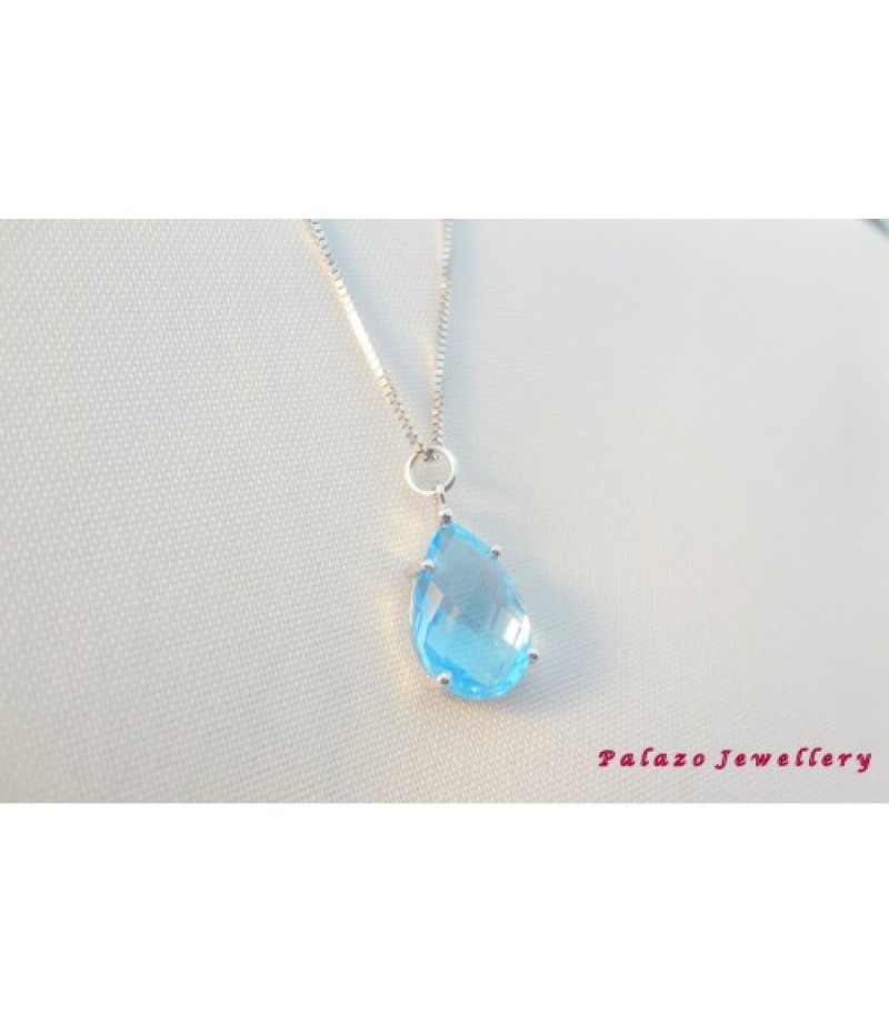 PALAZO JEWELLERY BLUE TOPAZ PENDANT 18K Gold Diamond .