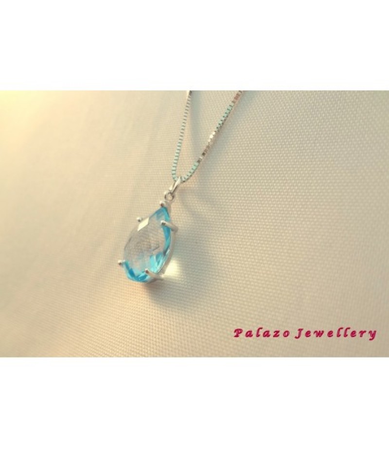 PALAZO JEWELLERY BLUE TOPAZ PENDANT 18K Gold Diamond .