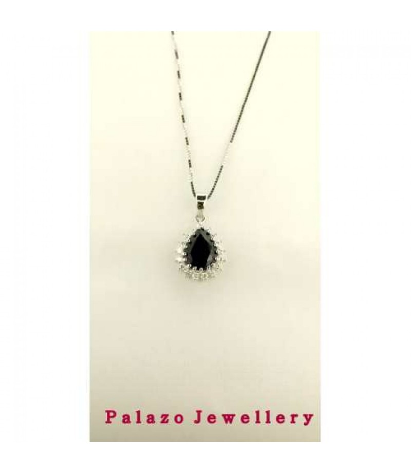 PALAZO JEWELLERY Blue Sapphire Pendant with Diamonds 18K White Gold