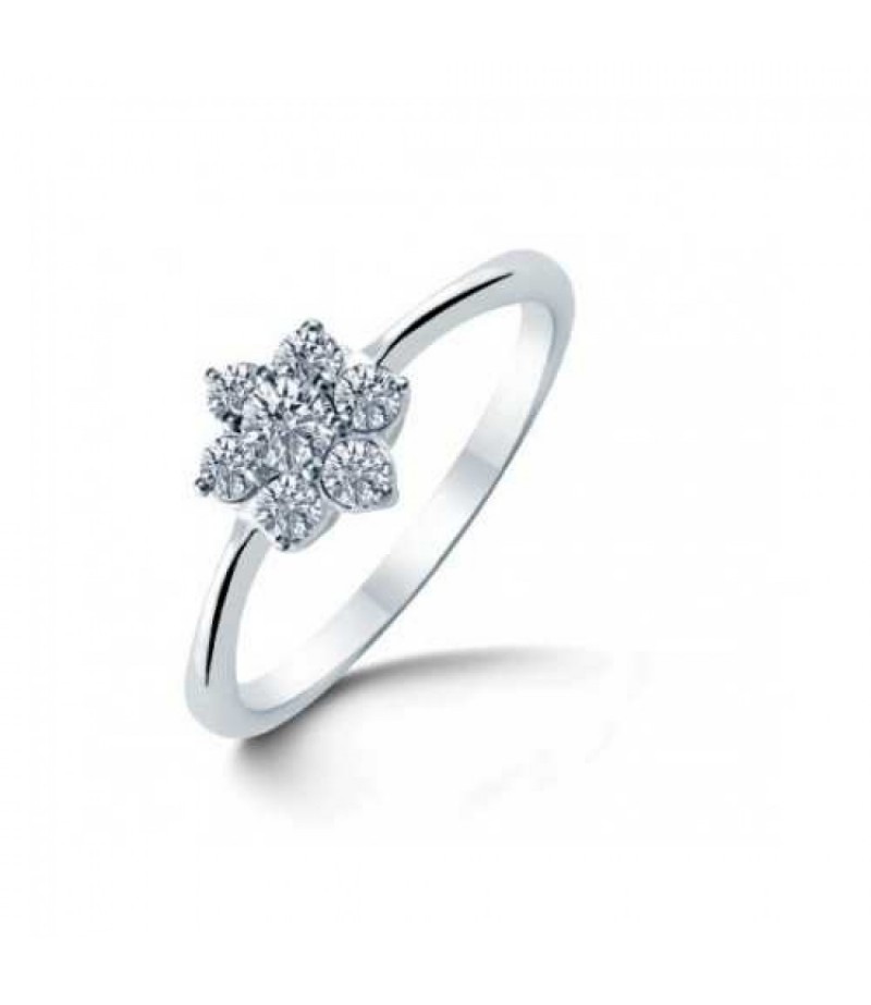 Palazo Jewellery 18K White Gold Flower Ring With 7 Round Diamonds