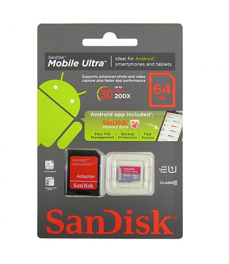 SANDISK Micro SD Ultra 64GB Android UHS-I C10 30MB/s .