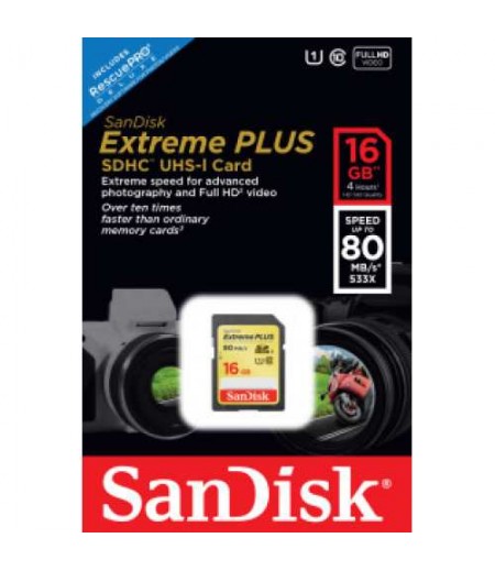 SANDISK Extreme SDHC 16GB, 80MB/SUHS1, ClasS10.