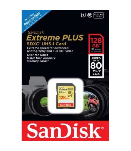 SANDISK Extreme SDXC 128GB, 80MB/SUHS1, ClasS10.