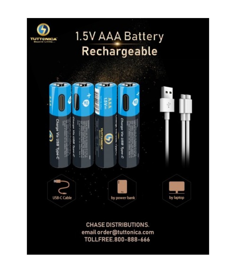 TUTTONICA AAA TYPE-C RECHARGEABLE BATTERY (4 BATTERY PACK)