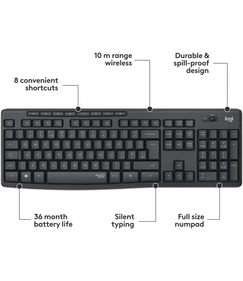 Logitech Wireless MK295 Silent Keyboard And Mouse Combo