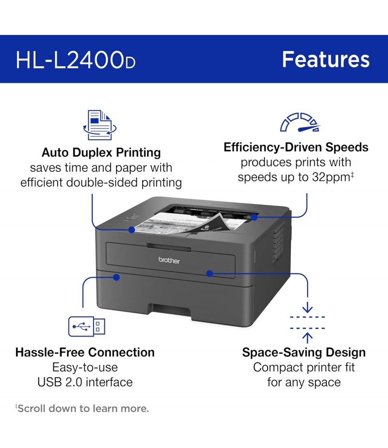 Brother HL-L2400D Compact Double Sided Printing Monochrome Laser Printer