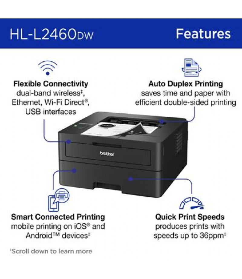 Brother Wireless HL-L2460DW Compact Monochrome Laser Printer