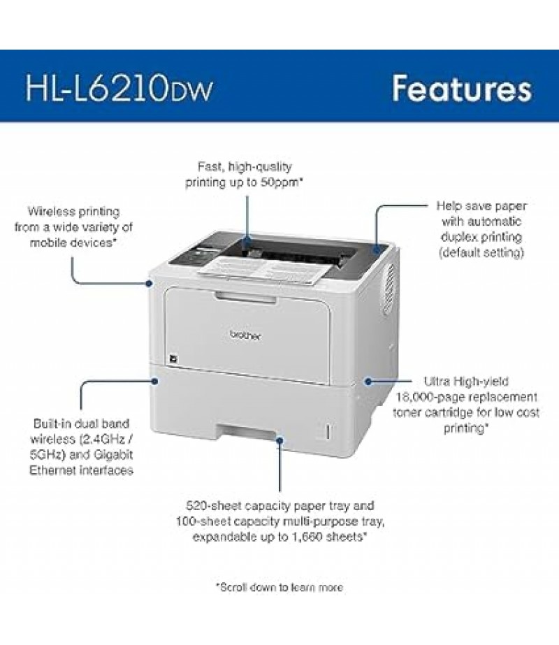 Brother HL-L6210DW Business Monochrome Laser Printer