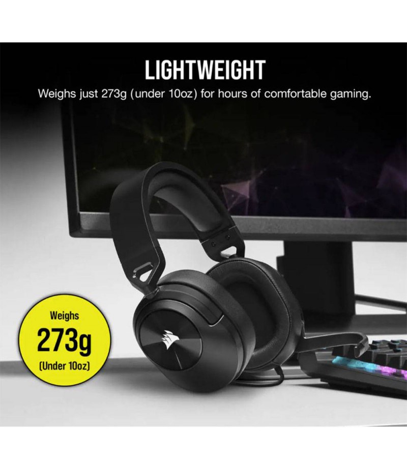 Corsair HS55 Stereo Wired Gaming Headset, 20Hz - 20 kHz Frequency Response, 114dB Sensitivity, 50mm Drivers, 1.8m Cable Length, For PC / Mac / PS4 & 5 / Xbox One Series, Carbon | CA-9011260-NA