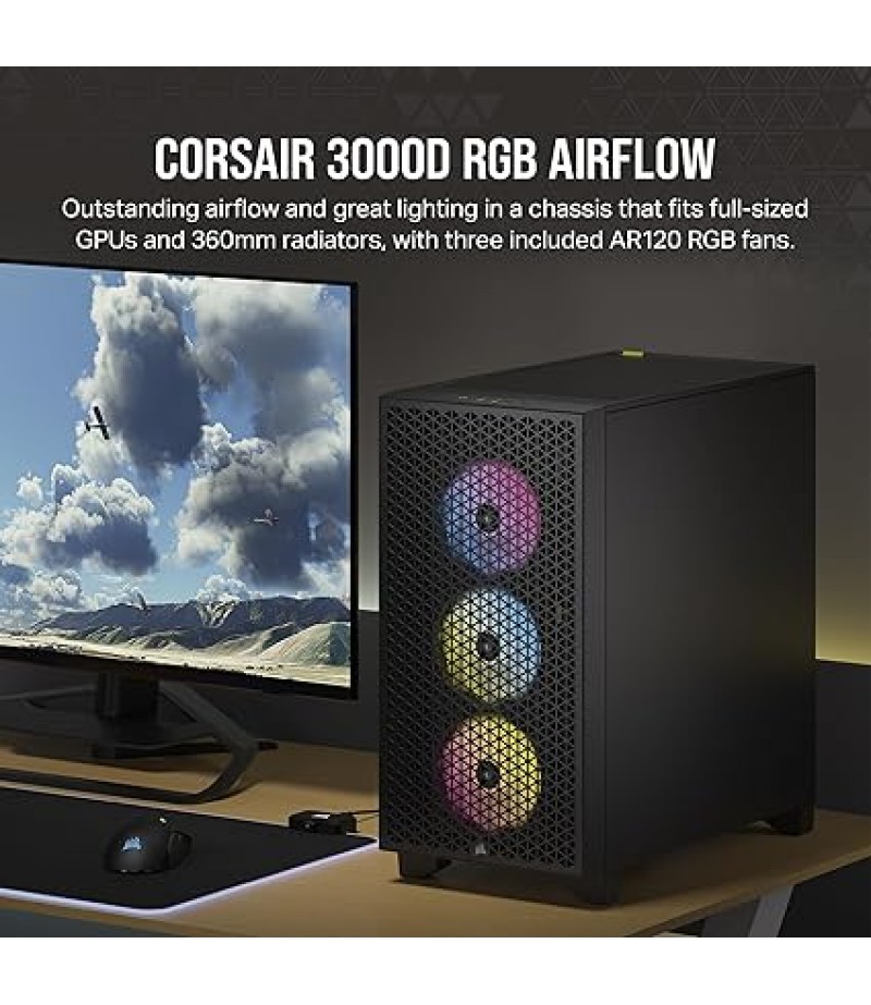 CORSAIR 3000D RGB Tempered Glass Mid-Tower, Black | CC-9011255-WW