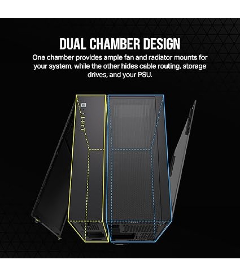 CORSAIR 6500X Tempered Glass Mid-Tower ATX PC Case – No Fans Included – Dual-Chamber Design – Wide Cooling Flexibility – Reverse Connection Motherboard Compatible – Black| CC-9011257-WW