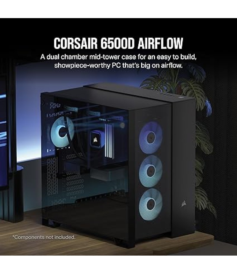 CORSAIR 6500D AIRFLOW Mid-Tower ATX PC Case – No Fans Included – Dual-Chamber Design – Wide Cooling Flexibility – Reverse Connection Motherboard Compatible – Black | CC-9011259-WW