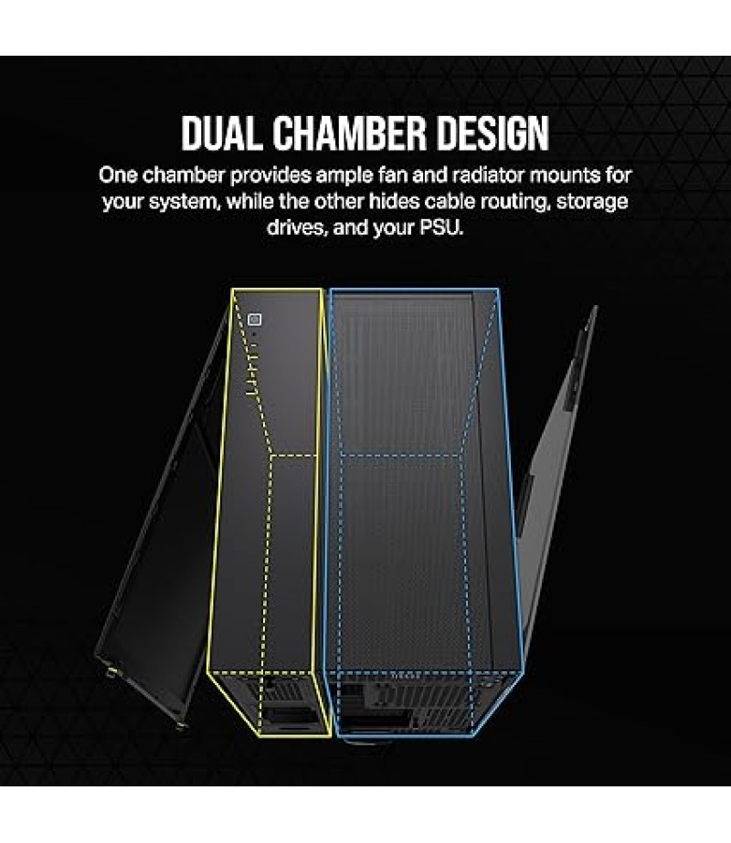 CORSAIR 6500D AIRFLOW Mid-Tower ATX PC Case – No Fans Included – Dual-Chamber Design – Wide Cooling Flexibility – Reverse Connection Motherboard Compatible – Black | CC-9011259-WW