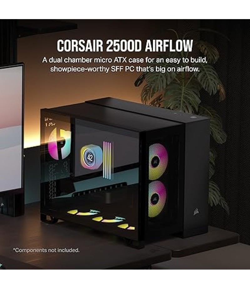 CORSAIR 2500D AIRFLOW Mid-Tower mATX PC Case – No Fans Included – Dual-Chamber Design – Wide Cooling Flexibility – Reverse Connection Motherboard Compatible – Black|CC-9011263-WW