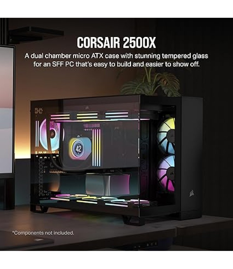 CORSAIR 2500X Tempered Glass Mid-Tower mATX PC Case – No Fans Included – Dual-Chamber Design – Wide Cooling Flexibility – Reverse Connection Motherboard Compatible – Black | CC-9011265-WW