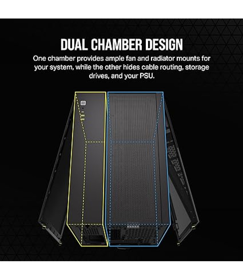 CORSAIR 2500X Tempered Glass Mid-Tower mATX PC Case – No Fans Included – Dual-Chamber Design – Wide Cooling Flexibility – Reverse Connection Motherboard Compatible – Black | CC-9011265-WW