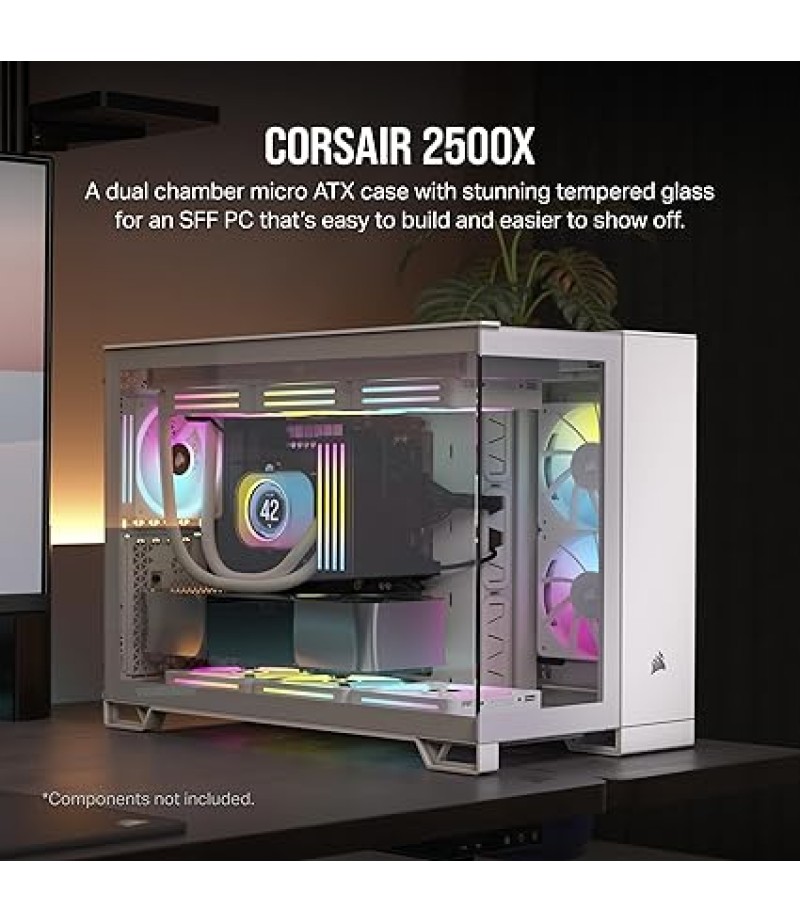 CORSAIR 2500X Small-Tower mATX Dual Chamber PC Case – Panoramic Tempered Glass – Reverse Connection Motherboard Compatible – No Fans Included – White | CC-9011266-WW