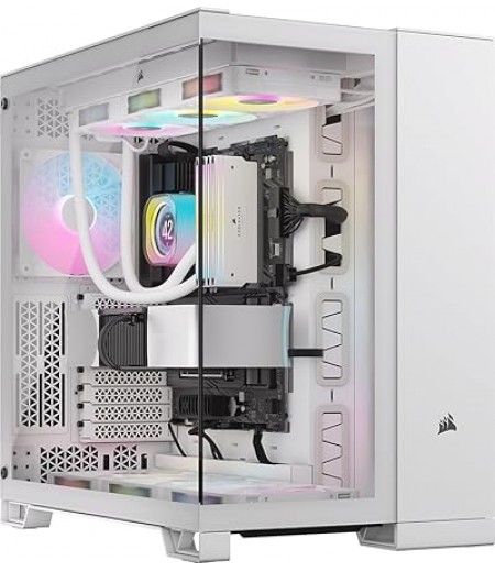 CORSAIR iCUE LINK 6500X RGB Mid-Tower ATX Dual Chamber PC Case – Panoramic Tempered Glass - Reverse Connection Motherboard Compatible -– 3x CORSAIR RX120 RGB Fans Included – White | CC-9011270-WW