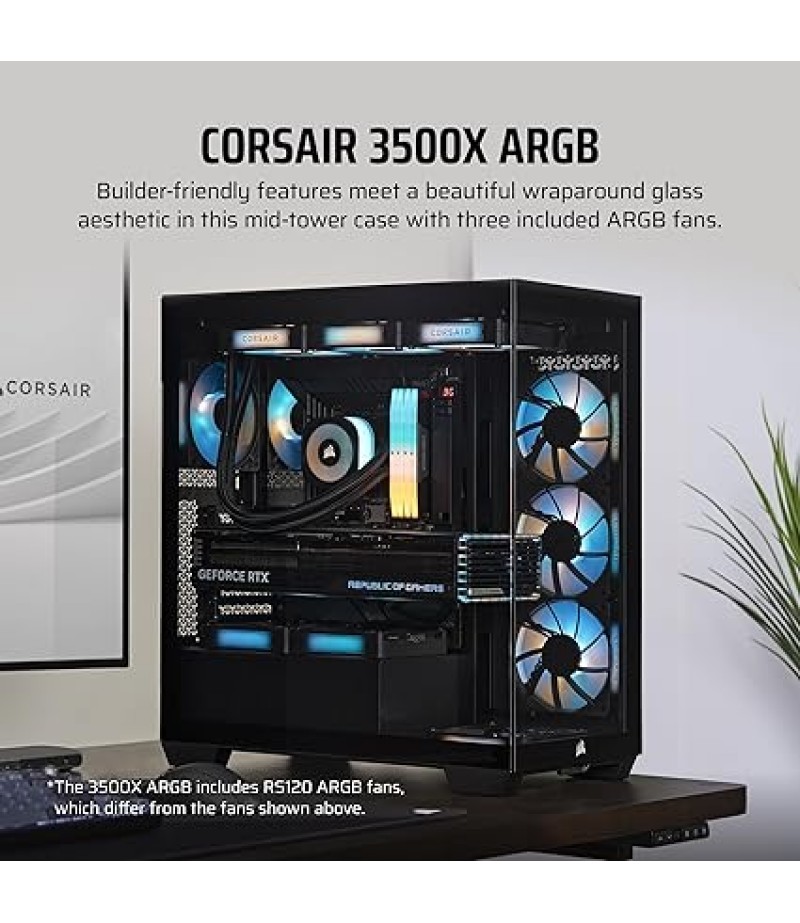 CORSAIR 3500X ARGB Mid-Tower ATX PC Case – Panoramic Tempered Glass – Reverse Connection Motherboard Compatible – 3X CORSAIR RS120 ARGB Fans Included – Black | CC-9011278-WW