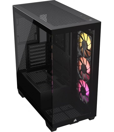 CORSAIR 3500X ARGB Mid-Tower ATX PC Case – Panoramic Tempered Glass – Reverse Connection Motherboard Compatible – 3X CORSAIR RS120 ARGB Fans Included – Black | CC-9011278-WW