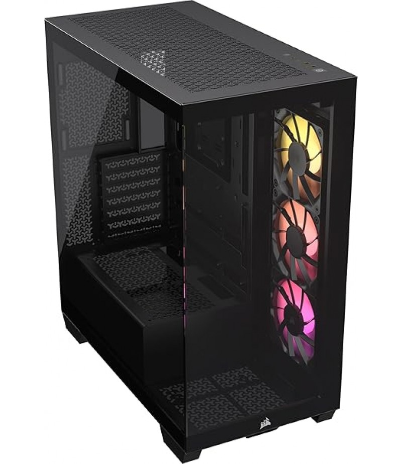 CORSAIR 3500X ARGB Mid-Tower ATX PC Case – Panoramic Tempered Glass – Reverse Connection Motherboard Compatible – 3X CORSAIR RS120 ARGB Fans Included – Black | CC-9011278-WW